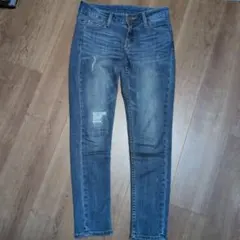 ダメージ加工スキニーデニム ダークブルー