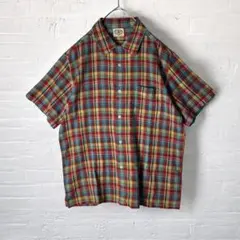 ヴィンテージ　チェック柄　半袖シャツ　マドラスチェック　シアサッカー　古着