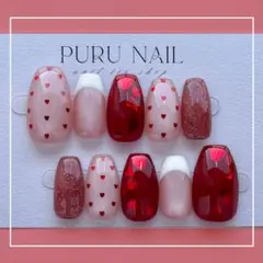 443現品◾️バレンタイン×マグネット️×ハート×フレンチ×ピンク赤◾️ネイルチップ