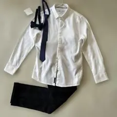 ZABA 白長袖シャツ、パンツセット ネクタイ付き