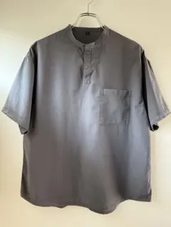 無印良品　グレー ヘンリーネック 半袖シャツ S