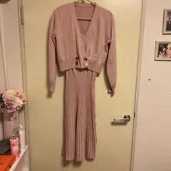 ピンク ニット セットアップ キャミワンピース　カーディガン