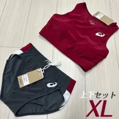 アシックス　女子陸上ユニフォーム上下セット　エンジ×ダークグレー　Lサイズ　新品 新品Lサイズ】 アシックス 女子陸上ユニフォーム上下セット
