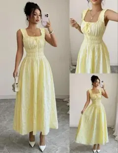 イエロー キャミワンピース ロング