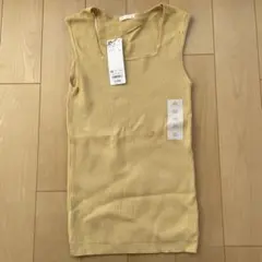 リブ編み スクエアネック タンクトップ XS イエロー