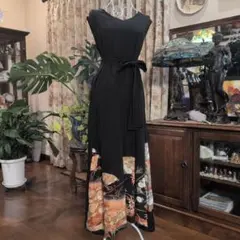 ドレス フォーマル黒 マキシ丈 フリーサイズ Ｓから15号までＯＫ