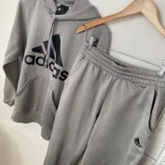 adidas パーカースウェットパンツセットＳグレー