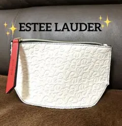 【未使用/非売品】ESTEE LAUDERノベルティ ポーチホワイトエンボス加工のサムネイル