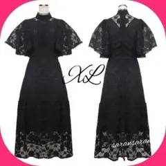 花柄 総レースワンピース ハイネック 半袖 ドレス レディース 上品 L 上品
