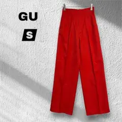 【GU ジーユー】ワイドパンツ/ センタープレス/薄手/レッド/Ｓ