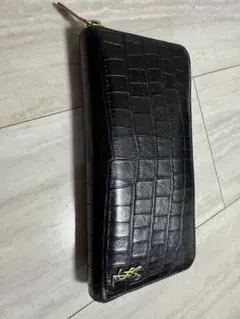 サンローランYSL クロコダイル型押し 長財布 黒