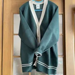 ニコアンド♡ 配色ラインミドル丈カーディガン　グリーン