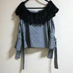 Maison de PRIERE ビッグ襟オープンショルダートップス ブラック