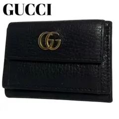 希少✨グッチ 三つ折り財布 GGマーモント レザー ロゴ金具 ブラック
