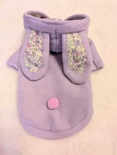 ウサギ耳付きフリース犬服 紫色