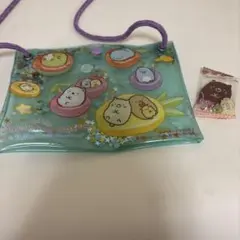 すみっコぐらし 透明ポーチ 紫色ストラップ付き