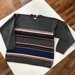 TOMMY HILFIGER グレー ストライプ ニット　90s 古着