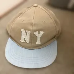 NY ベースボールキャップ ベージュ×ライトブルー