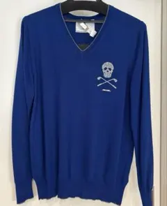 MARK & LONA スカル Vネックセーター 青
