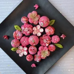 ちりめん細工お花パーツ　桃色セット