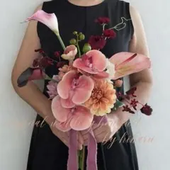 アーティフィシャルフラワー　バーガンディ　造花ブーケ　ウエディング　胡蝶蘭