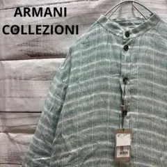新品 ARMANI COLLEZIONI リネンバンドカラーシャツ タグ付き 緑のサムネイル