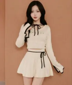 ダーリッチ ウエストオープンリボンデザインニットミニワンピース