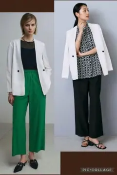 icb レディース　コットン　ホワイト　ノーカラージャケット　Lサイズ　極美品