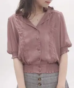 one after another NICE CLAUP レース付開襟ブラウス