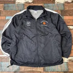 ビンテージ　古着　リーボック　バスケ刺繍ロゴ　ナイロンジャケット　黒　XL