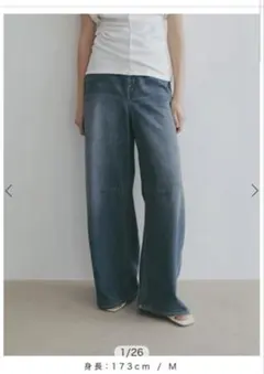 【完売商品】ETRE TOKYO コットンリネンカーブデニムパンツ ブルー Mのサムネイル
