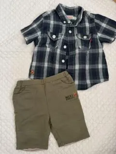 ミキハウス 80・90サイズ コーデチェック柄シャツとショートパンツセット