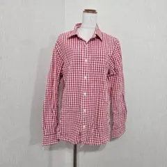 MUJI 長袖 ギンガムチェックシャツ レッド×ホワイト（L）
