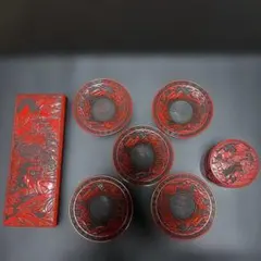 仙台堆朱（せんだいついしゅ） 天然木漆塗り 漆器 山水図 小皿5客 お 