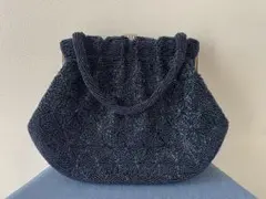 ひ*ろ様 ビーズ装飾 ダークブルー ハンドバッグ