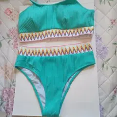 ターコイズ リブ編み セパレート水着