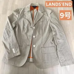 【極美品】LANDS' END 茶系 細ストライプ テーラードジャケット 9号