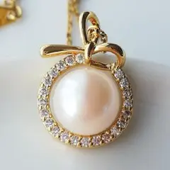 7.1mm　パール　あこや真珠　リボンネックレス　アコヤネックレス