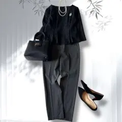 ルーニィ×ユニクロ✨上品ツイード×美脚パンツ ママスーツ セレモニー 小柄 華奢