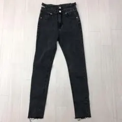 00s y2k ダブルウエスト カットオフ ストレッチ スキニーデニムパンツ