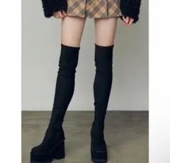 ブラックロングブーツ スエード風厚底 EMODA M