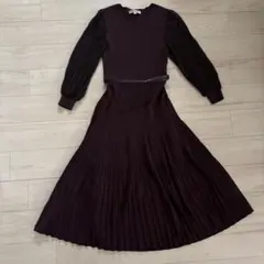 【美品】アプワイザーリッシェ シアー袖 プリーツ ニットワンピース ベルト付