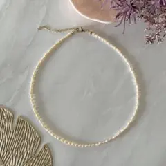 【粒3mm】ピンク　淡水パール　1連　ネックレス　チョーカー　金属アレルギー対応