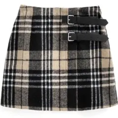 GRL インパン裏地付きチェック柄ベルトラップ風ミニスカート[tu1456]