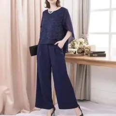 DRESS+ S ネイビー レース セットアップ パンツドレス 結婚式