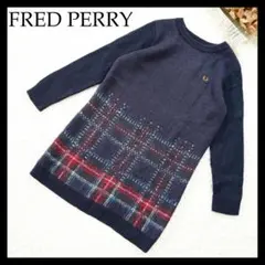 【良品】FRED PERRY　月桂樹ロゴ刺繡ロングモヘヤニット　ネイビー