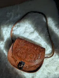 Vintage ヴィンテージ レトロ 型押し ショルダーバッグ レザー 花柄