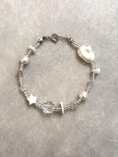 ゴロっとビーズブレスレット［Clear snow］