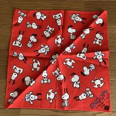 【未使用】スヌーピー ハンカチ レッド 総柄　昭和　平成　レトロ