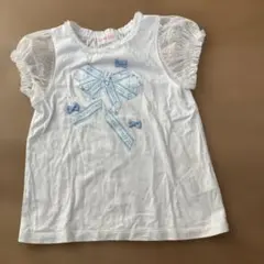 Mezzo Piano 白色　水色リボン レース 半袖Tシャツ130 メゾピアノ